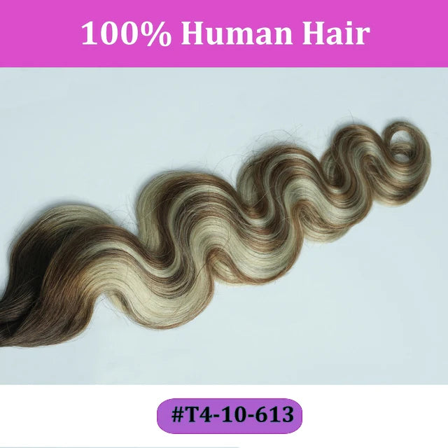 OCGK Body Wave Clip In Hair Extensions For Women Light Blonde Wavy Clip Ins Full Head Remy Human Hair 14-28Inch 10Pcs/Set