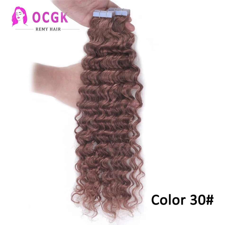 OCGK Water Wave Tape In Human Hair Extensions 12-26Inch 100% Human Hair Seamless Skin Weft Tape In Wavy Hair Extensions 2.5G/Pc