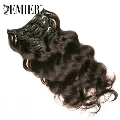 Body Wave Clip in Hair Extensions for Black Women Natural Black Color 7Pcs with 16Clips Full Head Brazilian Human Hair