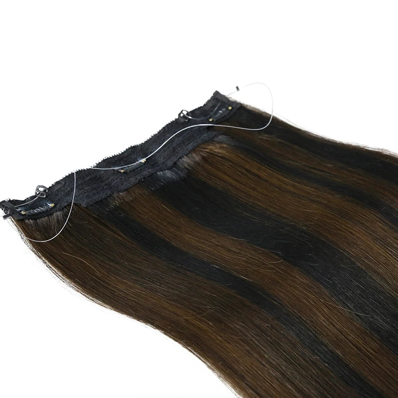 Straight Invisible Wire Hair Extension Real Human Hair Chestnut Brown to Platinum Blonde One Piece Hair Extensions Clip in Human