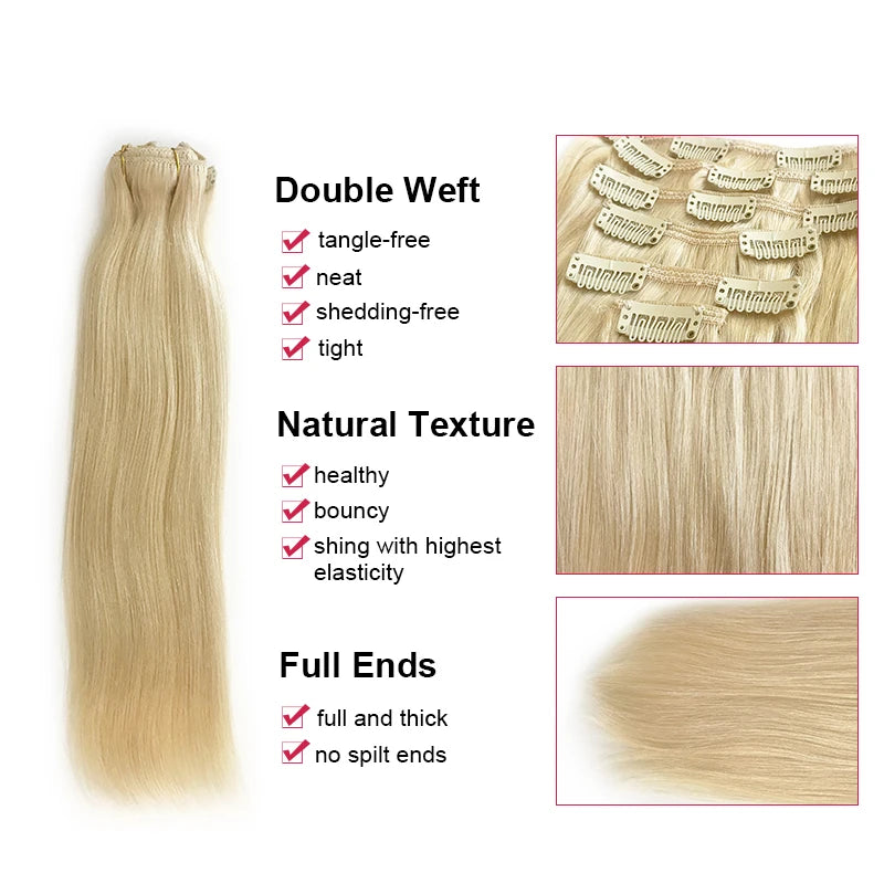 Ali Queen Hair Straight Clip In Human Hair Extension Natural Black #613 Blonde 120G 7Pcs/pc Machine Made Human Remy Hair Bundles