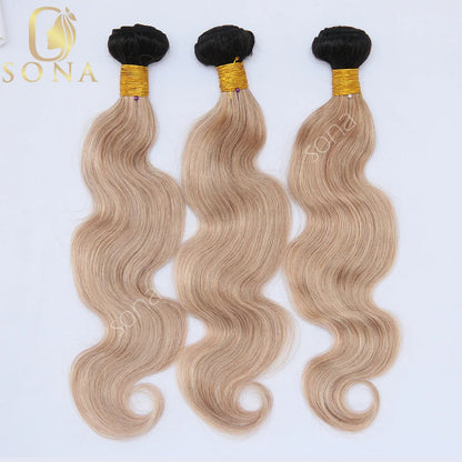 Honey Blonde Ombre 1B 27 Human Hair Bundles with Closure HD Lace Ash Blonde 3 Bundle with Dark Roots