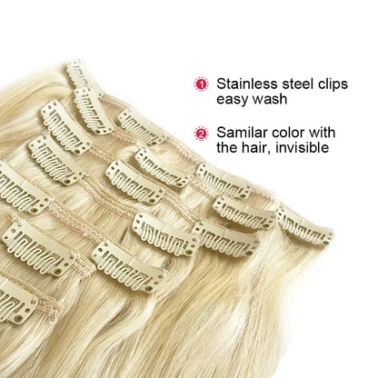 Ali Queen Hair Straight Clip In Human Hair Extension Natural Black #613 Blonde 120G 7Pcs/pc Machine Made Human Remy Hair Bundles