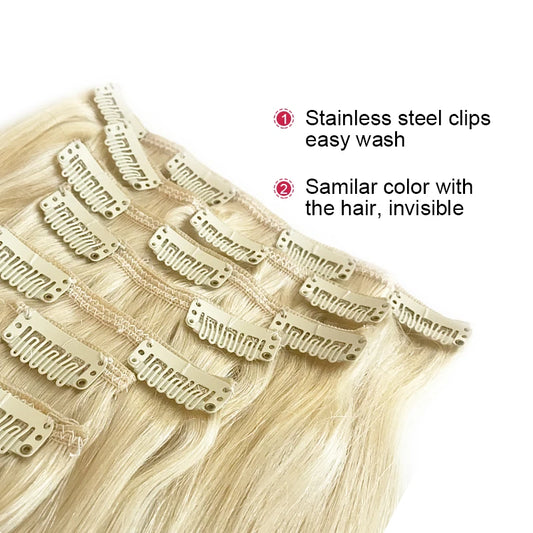 Ali Queen Hair Straight Clip In Human Hair Extension Natural Black #613 Blonde 120G 7Pcs/pc Machine Made Human Remy Hair Bundles