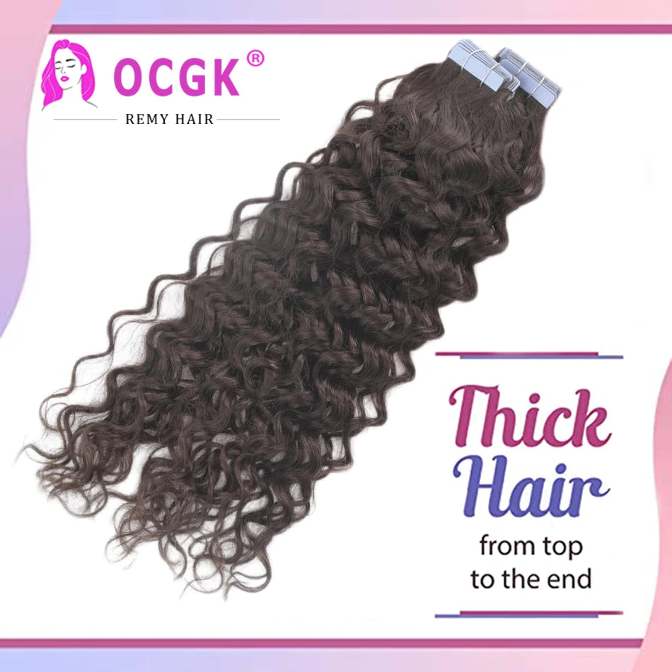 OCGK Water Wave Tape In Human Hair Extensions 12-26Inch 100% Human Hair Seamless Skin Weft Tape In Wavy Hair Extensions 2.5G/Pc