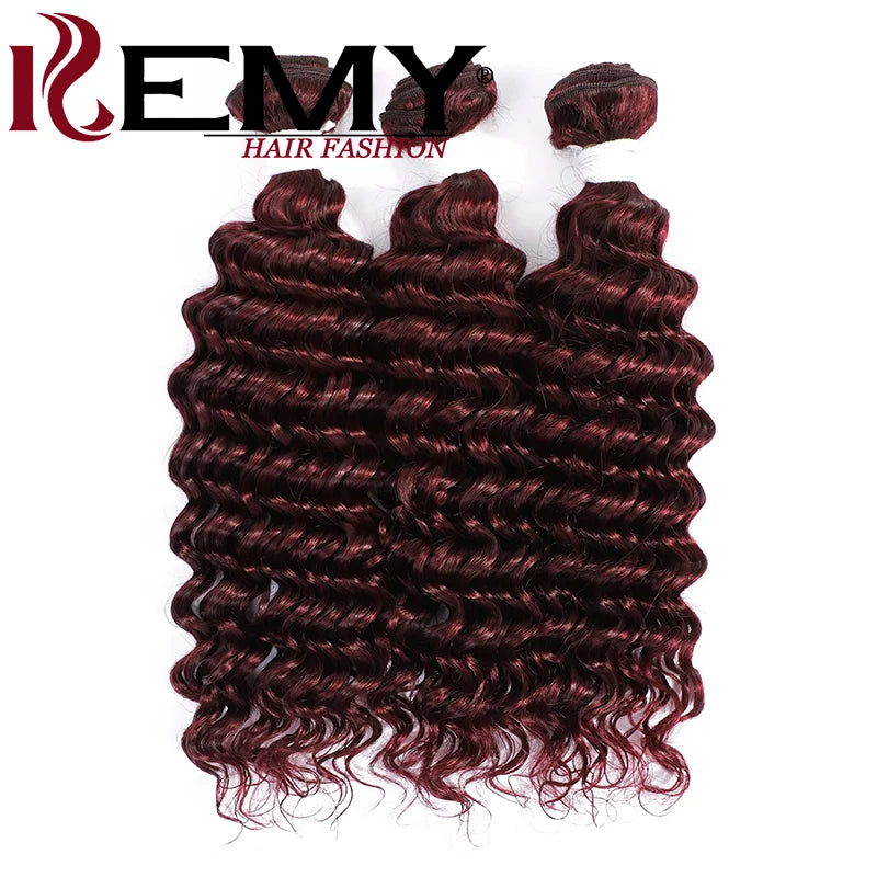 Deep Wave Human Hair Bundles 99J Red Honey Blonde Colored Human Hair Weave Bundles Brazilian Remy Hair Bundles Deals 1/3 PCS