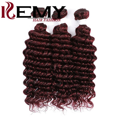 Deep Wave Human Hair Bundles 99J Red Honey Blonde Colored Human Hair Weave Bundles Brazilian Remy Hair Bundles Deals 1/3 PCS