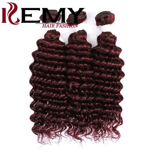 Deep Wave Human Hair Bundles 99J Red Honey Blonde Colored Human Hair Weave Bundles Brazilian Remy Hair Bundles Deals 1/3 PCS