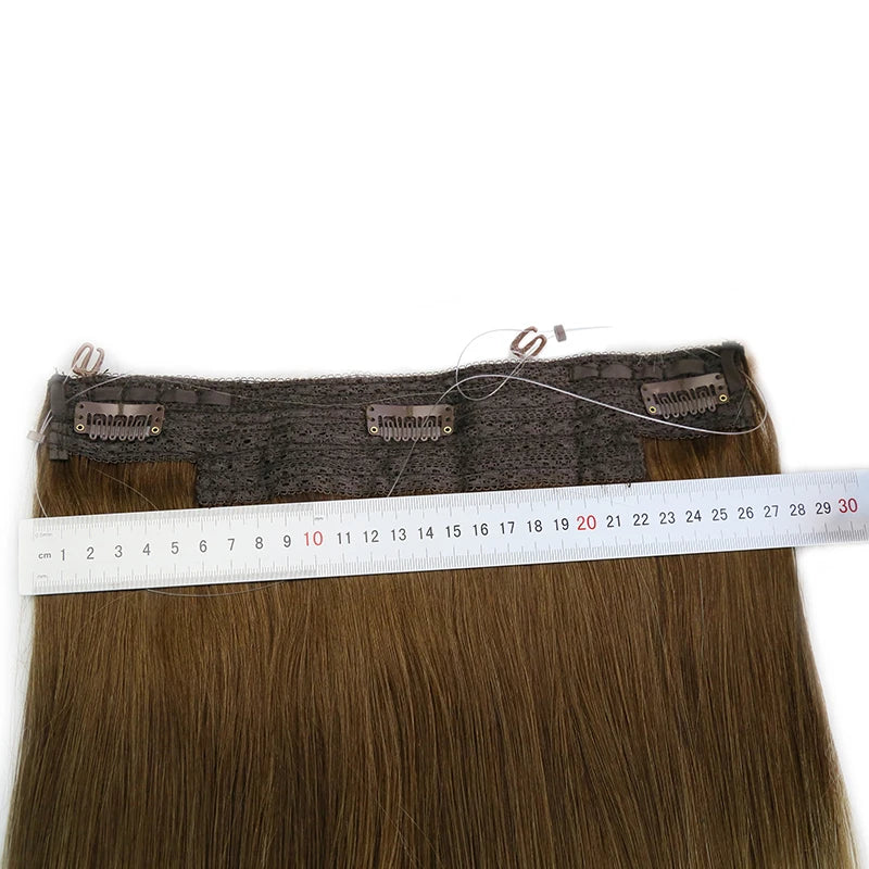 Straight Invisible Wire Hair Extension Real Human Hair Chestnut Brown to Platinum Blonde One Piece Hair Extensions Clip in Human