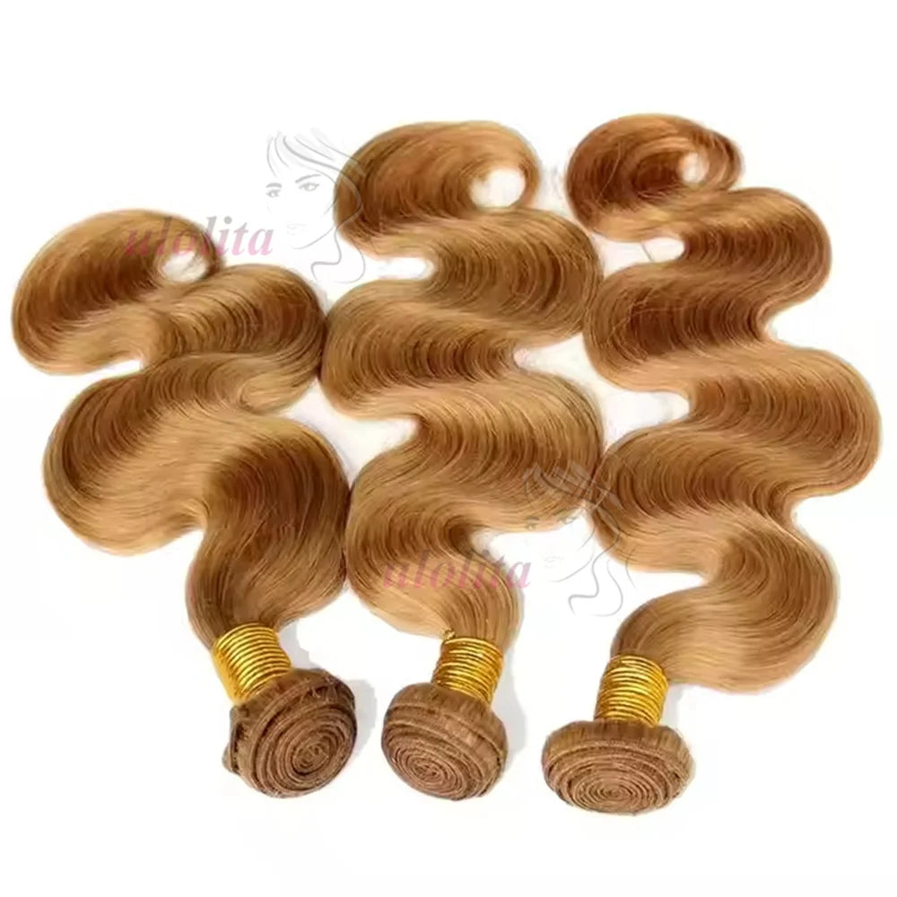 27# Honey Blonde Bundles Body Wave Human Hair Bundles Malaysian Remy Hair Weave 100% Virgin Unprocessed Human Hair Extensions