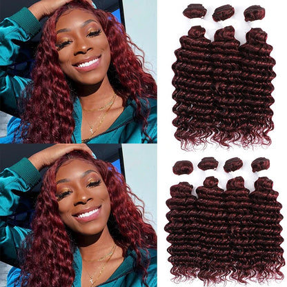 Deep Wave Human Hair Bundles 99J Red Honey Blonde Colored Human Hair Weave Bundles Brazilian Remy Hair Bundles Deals 1/3 PCS