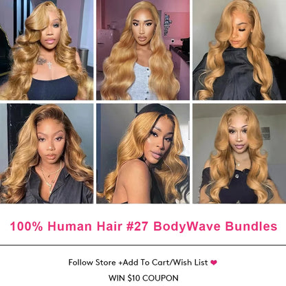 27# Honey Blonde Bundles Body Wave Human Hair Bundles Malaysian Remy Hair Weave 100% Virgin Unprocessed Human Hair Extensions