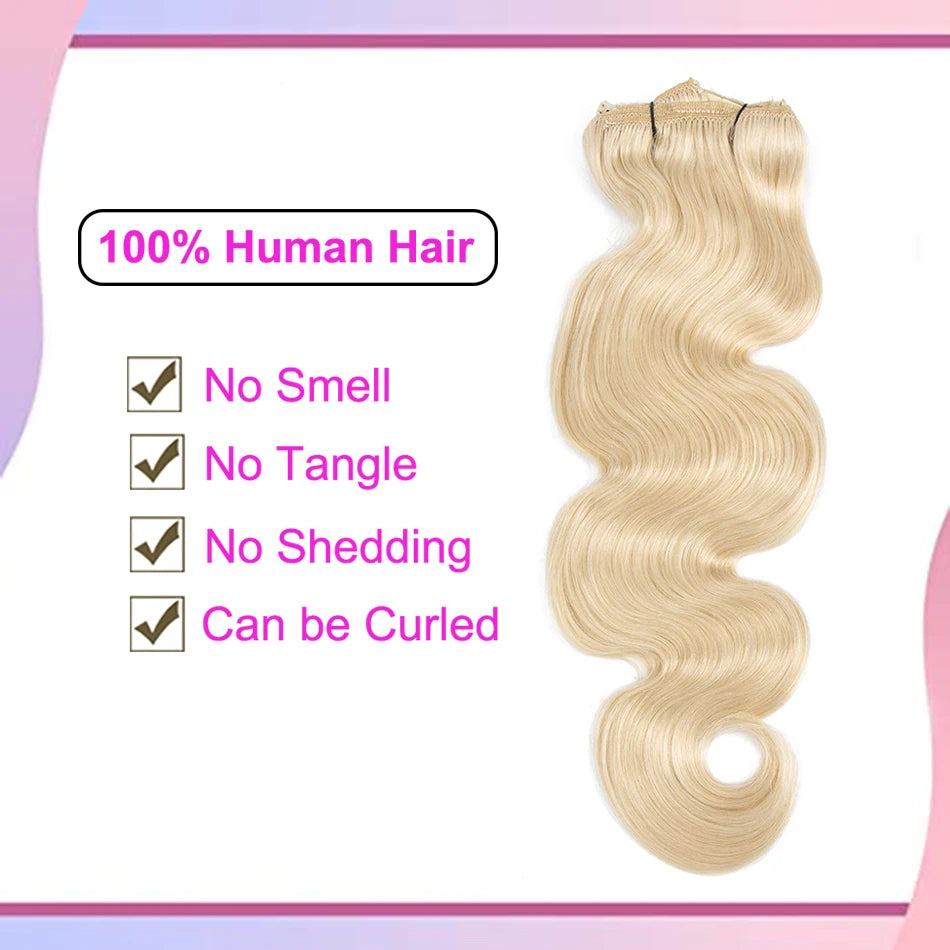 OCGK Body Wave Clip In Hair Extensions For Women Light Blonde Wavy Clip Ins Full Head Remy Human Hair 14-28Inch 10Pcs/Set