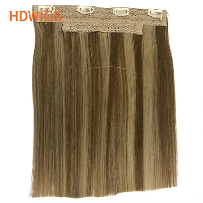 Straight Invisible Wire Hair Extension Real Human Hair Chestnut Brown to Platinum Blonde One Piece Hair Extensions Clip in Human