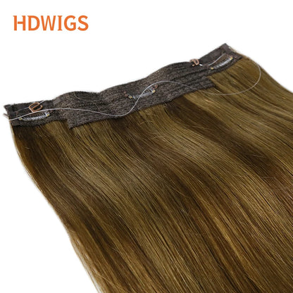 Straight Invisible Wire Hair Extension Real Human Hair Chestnut Brown to Platinum Blonde One Piece Hair Extensions Clip in Human