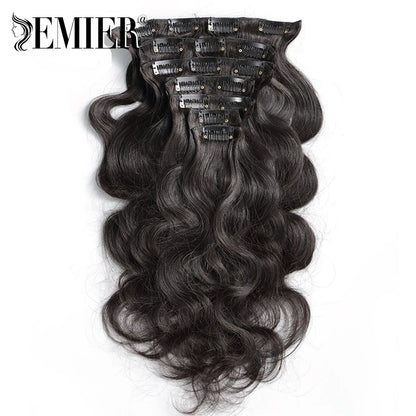 Body Wave Clip in Hair Extensions for Black Women Natural Black Color 7Pcs with 16Clips Full Head Brazilian Human Hair