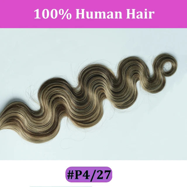 OCGK Body Wave Clip In Hair Extensions For Women Light Blonde Wavy Clip Ins Full Head Remy Human Hair 14-28Inch 10Pcs/Set