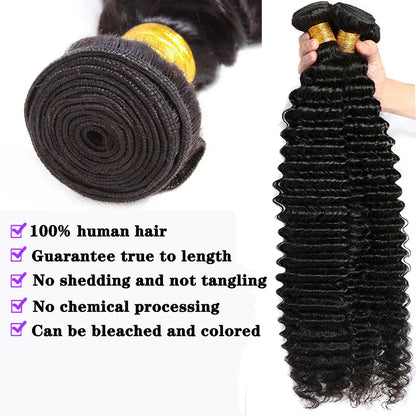 Deep Wave 30 32 Inch 3 4 Bundles With 13x4 Frontal Brazilian Remy Hair Weave 100% Natural Water Wave Curly Human Hair Extensions