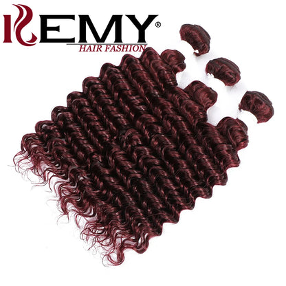 Deep Wave Human Hair Bundles 99J Red Honey Blonde Colored Human Hair Weave Bundles Brazilian Remy Hair Bundles Deals 1/3 PCS