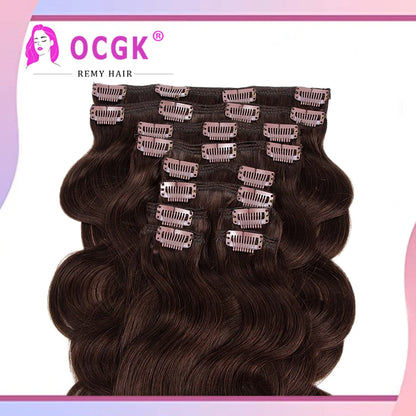 OCGK Body Wave Clip In Hair Extensions For Women Light Blonde Wavy Clip Ins Full Head Remy Human Hair 14-28Inch 10Pcs/Set