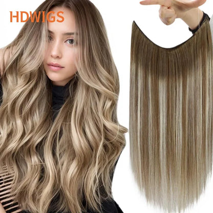 Straight Invisible Wire Hair Extension Real Human Hair Chestnut Brown to Platinum Blonde One Piece Hair Extensions Clip in Human