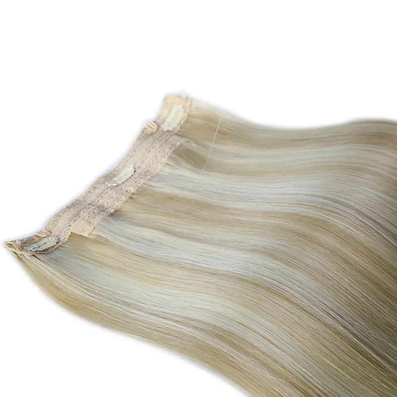 Straight Invisible Wire Hair Extension Real Human Hair Chestnut Brown to Platinum Blonde One Piece Hair Extensions Clip in Human