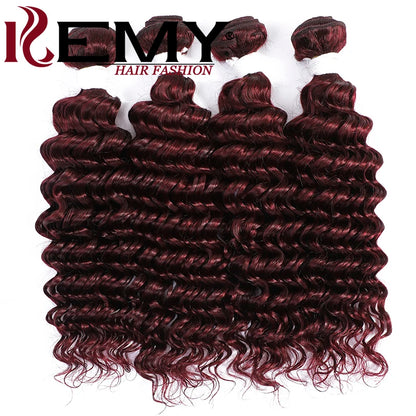 Deep Wave Human Hair Bundles 99J Red Honey Blonde Colored Human Hair Weave Bundles Brazilian Remy Hair Bundles Deals 1/3 PCS