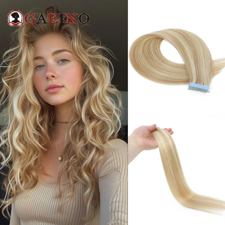 Tape In Hair Extensions Human Hair Real Natural Hair European Straight Blonde Skin Weft Adhesives Remy Hair Extension 2.0G/PC