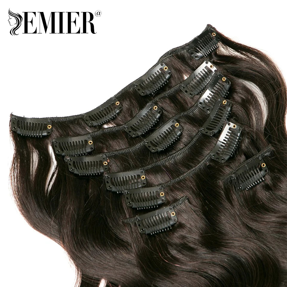 Body Wave Clip in Hair Extensions for Black Women Natural Black Color 7Pcs with 16Clips Full Head Brazilian Human Hair