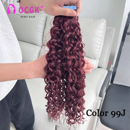 OCGK Water Wave Tape In Human Hair Extensions 12-26Inch 100% Human Hair Seamless Skin Weft Tape In Wavy Hair Extensions 2.5G/Pc